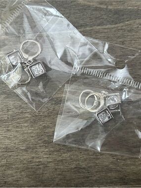 Silver-tone Hoop Earrings with Square Cubic Zirconia Charms